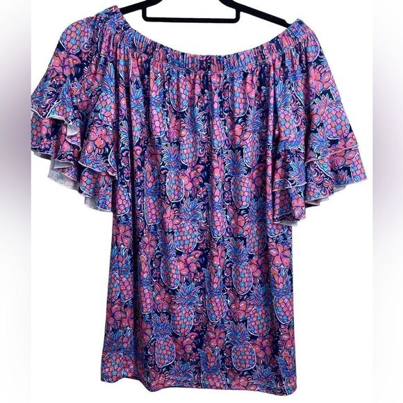 Simply Southern Wm’s Sz Med Off the Shoulder Pineapple Sass Top Blouse Shirt - Picture 4 of 6